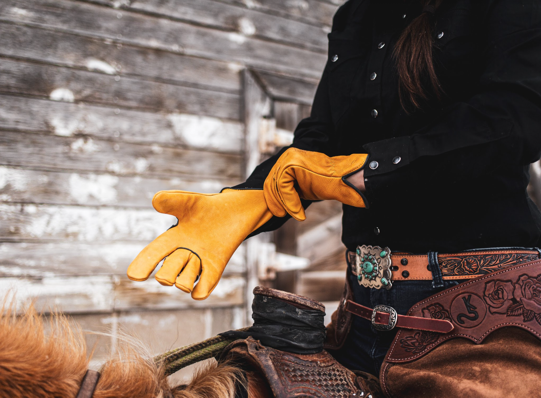 Yellow top leather gloves