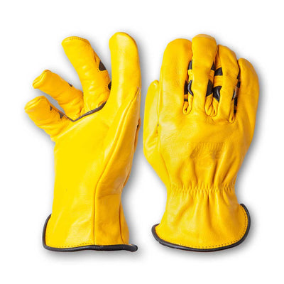 front and back images of Kevlar-Lined Cut & Water Resistant Cowhide Gloves on white background